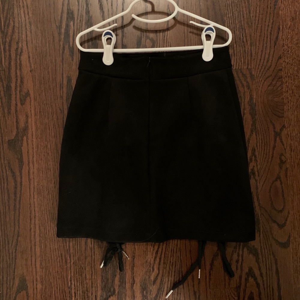 Black Lace Up Tie Suede Mini Skirt - Picture 3 of 4